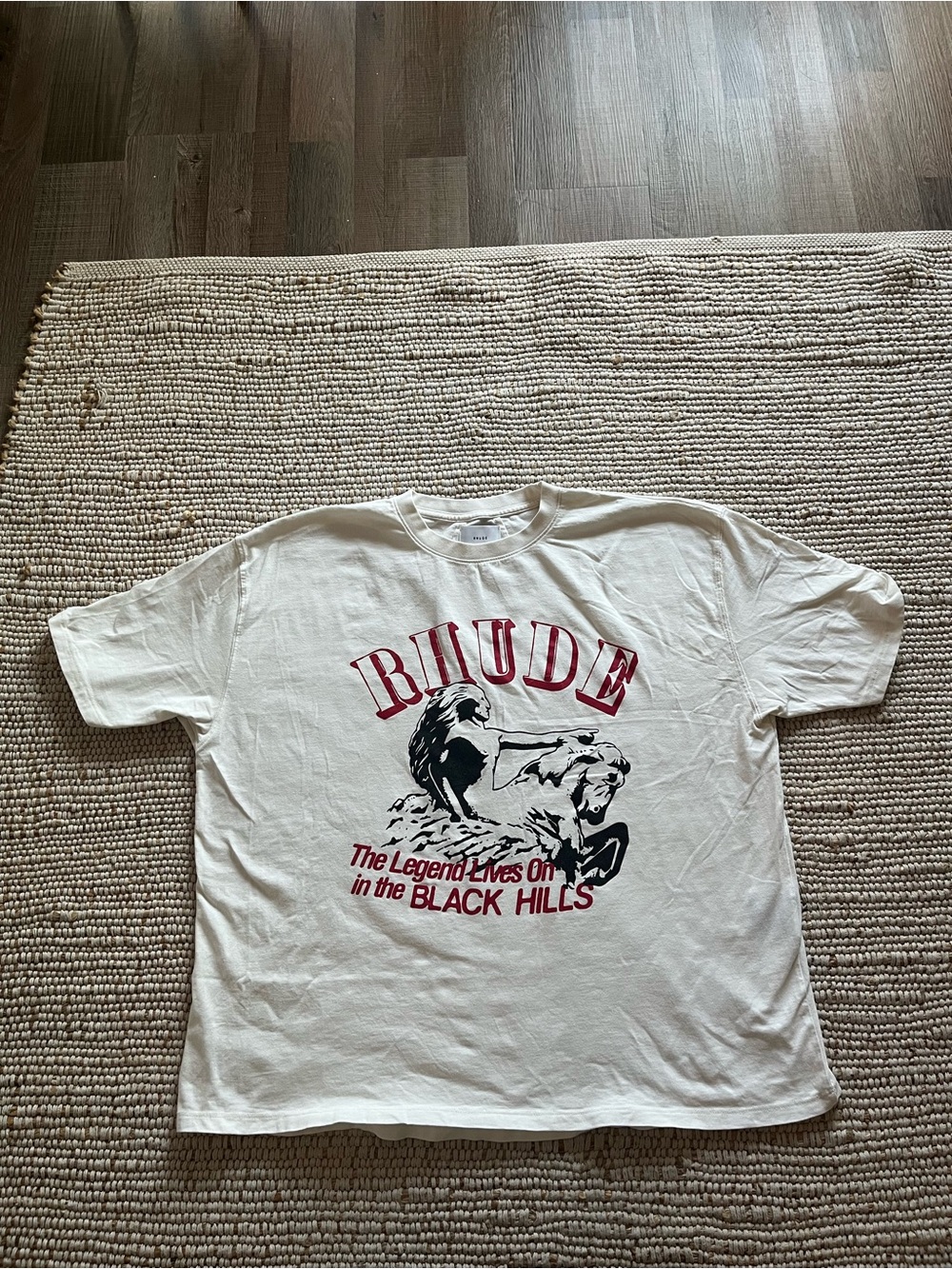 Rhude Off-White Graphic Short Sleeve Tee with Red & Black Print